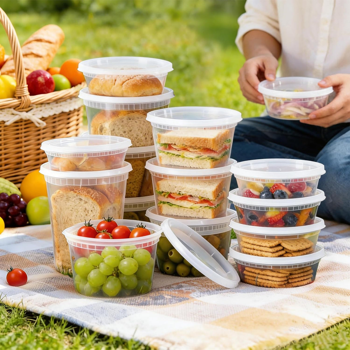 BYSNOW 60 Sets Deli Containers with Lids - 32/16/8 oz, 20 of Each Size