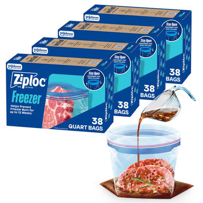 Ziploc Quart Food Storage Freezer Bags, Stand-Up Bottom, Easy to Fill, 24 Count