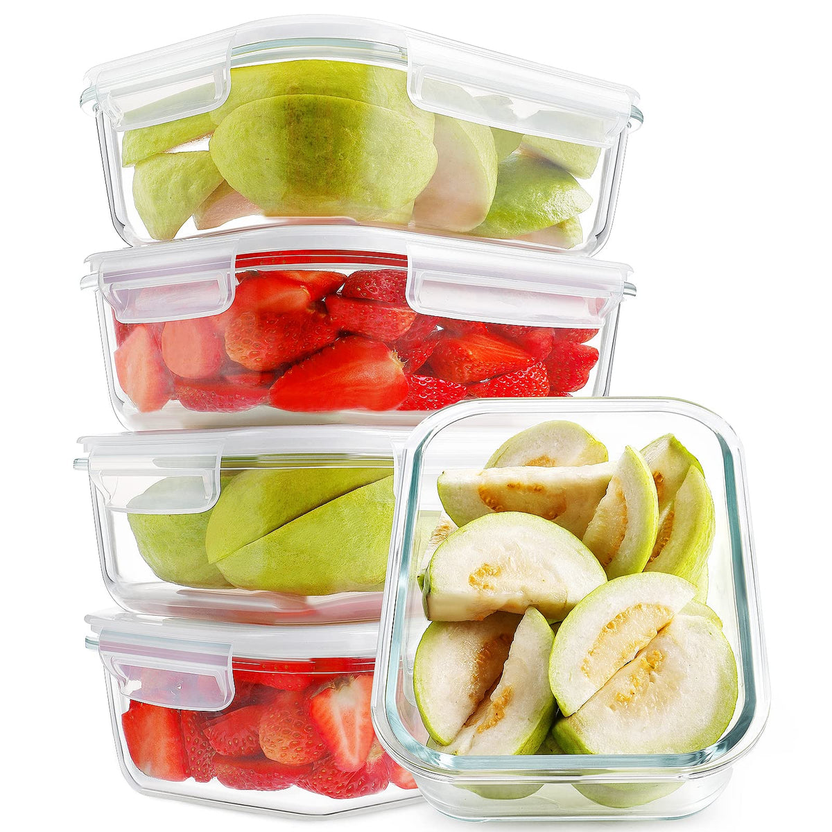 HOMBERKING 10-Pack Glass Meal Prep Containers, 36 oz/14 oz, Locking Lid Set