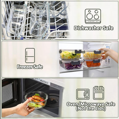 M MCIRCO 30 Piece Extra Large Glass Food Storage Containers with Lids,Gray