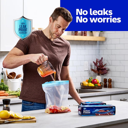 Gallon Freezer Bags, Double Zipper Seal - 100 Count, Thick Resealable Plastic storage Bags - Reusable Gallon Storage Bags for Food Storage, Meat, Vegetables, Fruit, BPA Free - 2 Boxes