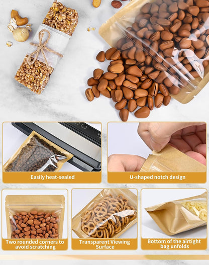 FireKylin 100 Pcs Resealable Bags, Clear Front Pouches, Brown, 3.5" x 5.5"