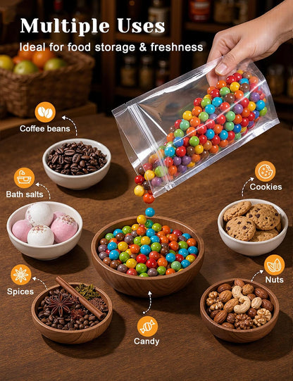 FireKylin 100Pcs Resealable Stand Up Bags, Clear 3.9"x5.9" Food Pouches