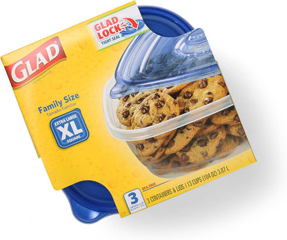 Glad GladWare XL Square Food Storage Containers, 104 Oz, 3 Count