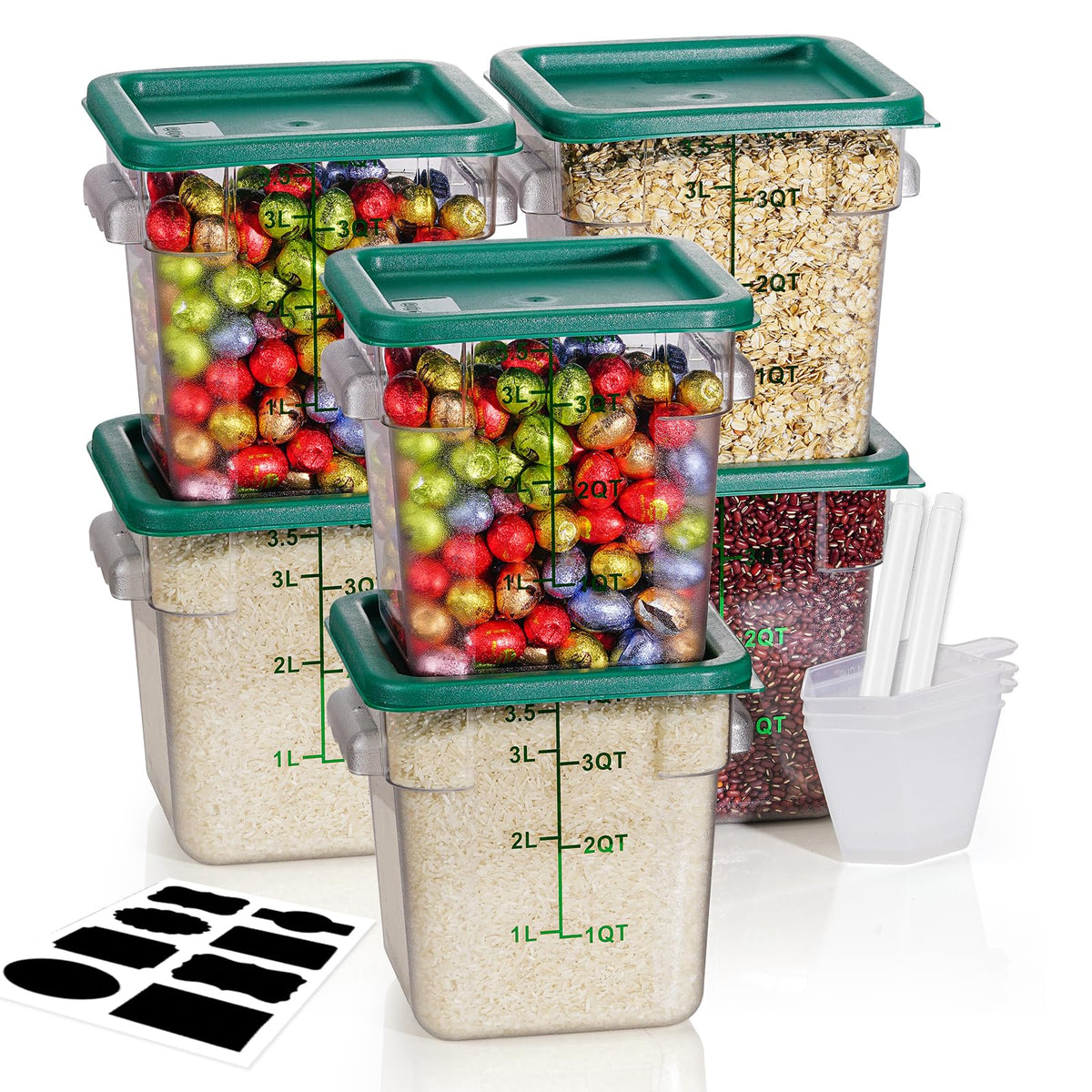 4QT 4PCS NSF Commercial Clear Food Storage Containers with Lids(RED)