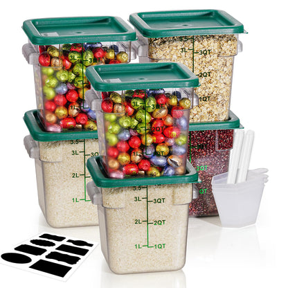 4QT 4PCS NSF Commercial Clear Food Storage Containers with Lids(RED)