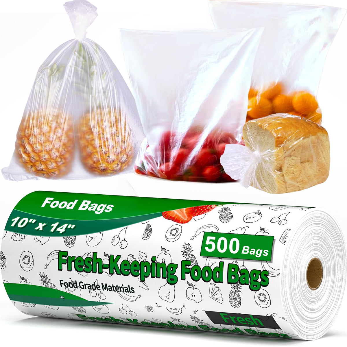 Food Bags, 14" X 20" Plastic Produce Bags Roll, Fresh-Keeping Clear Plastic Bags for Food, Fruit, Vegetable, Bread, Kitchen, freezer, Supermarket, 350 Produce Bags/Roll (1 Rolls)