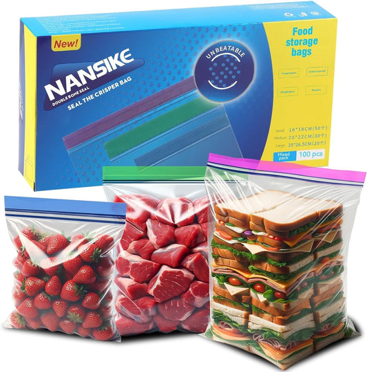 NANSIKE 100-Pack Food Storage Freezer Bags - 3 Sizes