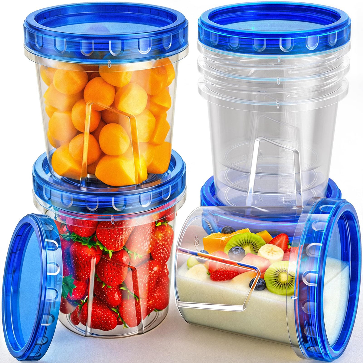 HOMETALL Freezer Storage Containers, [12 Pack-16 Oz] Airtight Plastic