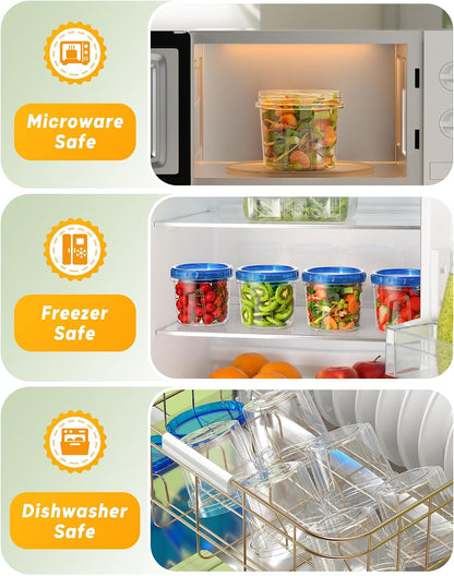 BiuLeon 6 Pack-24 oz Freezer Storage Containers, Plastic Food Storage Containers with Twist Top Lids, BPA Free and Reusable Soup Containers with Lids, Leakproof/Microwave/Dishwasher Safe