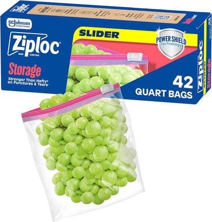 Ziploc Quart Food Storage Slider Bags, 42 Count