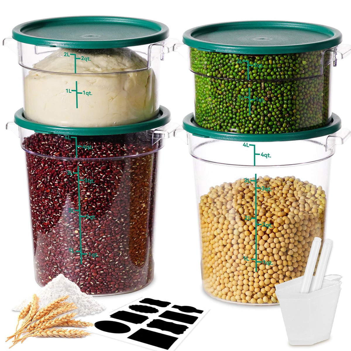 4QT 4PCS NSF Commercial Clear Food Storage Containers with Lids(RED)