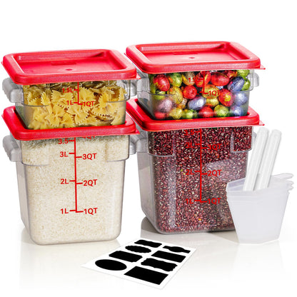 4QT 4PCS NSF Commercial Clear Food Storage Containers with Lids(RED)