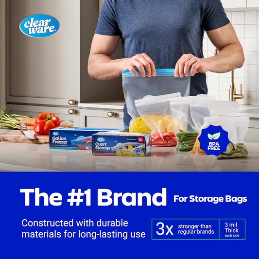 Double Zipper Storage Bags, Gallon Size - 200 Count, (4 packs of 50), Reusable Thick Food Plastic Storage Bags - Microwave-Safe, BPA Free - Resealable Containers for Lunch, Snacks, Meals