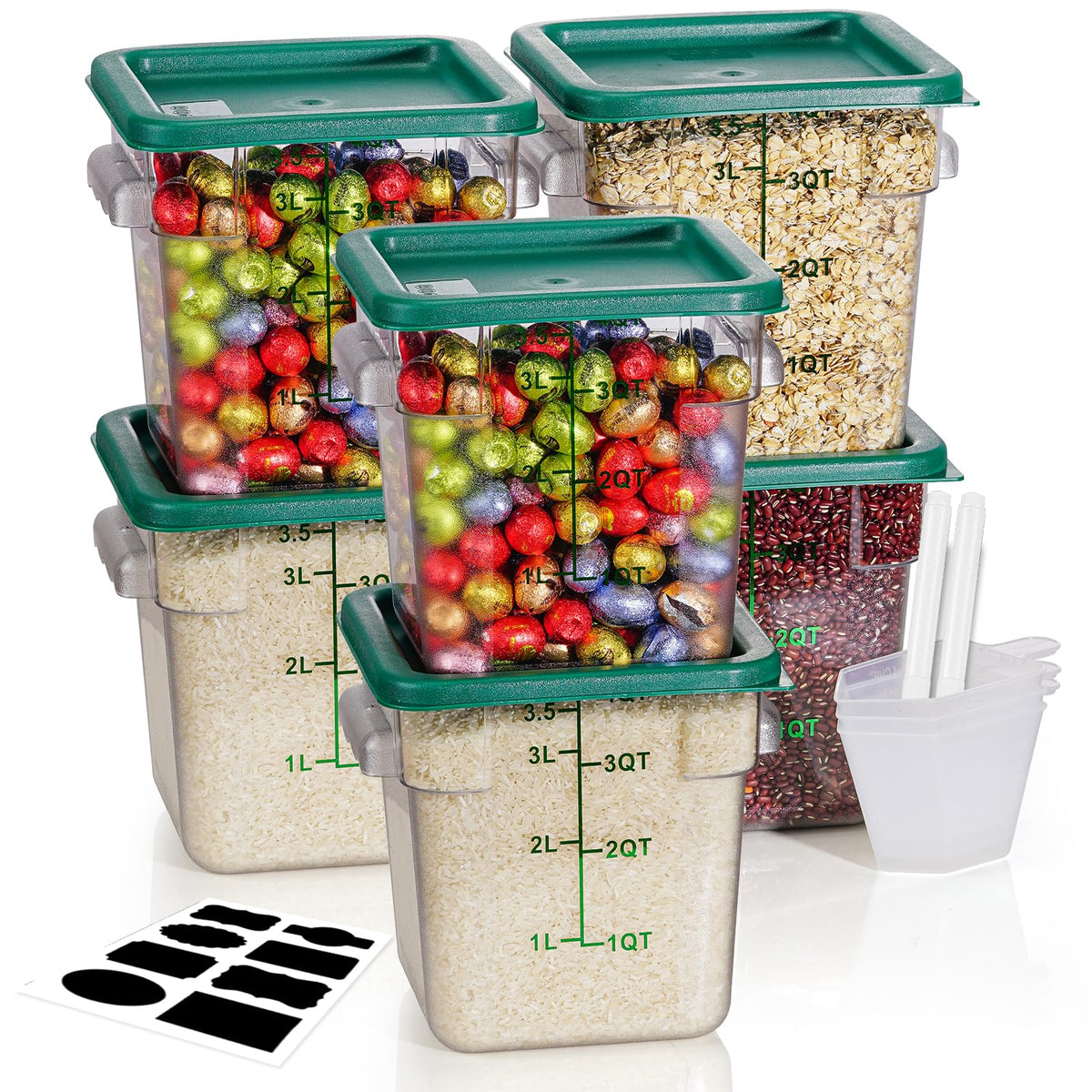 4QT 4PCS NSF Commercial Clear Food Storage Containers with Lids(RED)