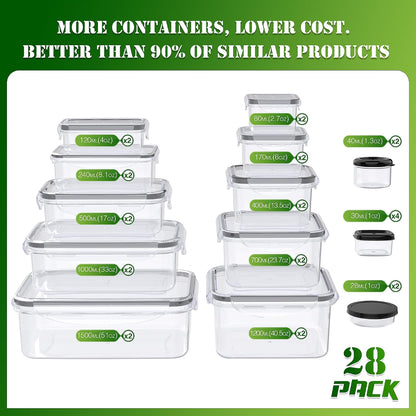 56 PCS Food Storage Containers with Lids Airtight (28 Boxes - 28 Lids)