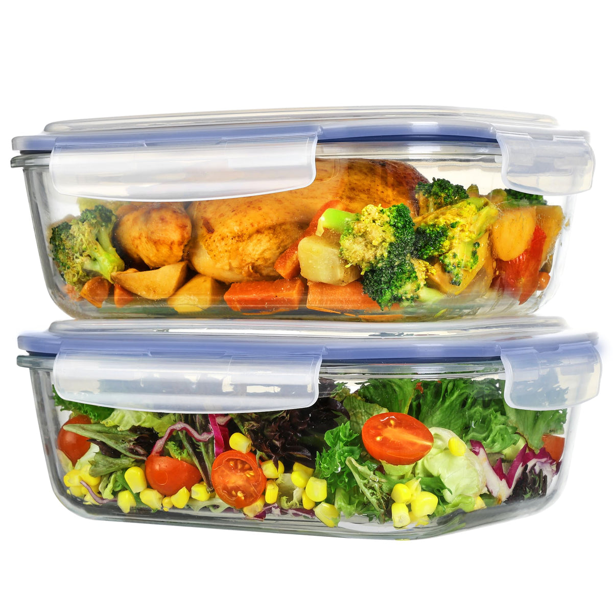 Vtopmart 2Pack 1860ml/63oz Large Glass Storage Containers With Lids, Grey