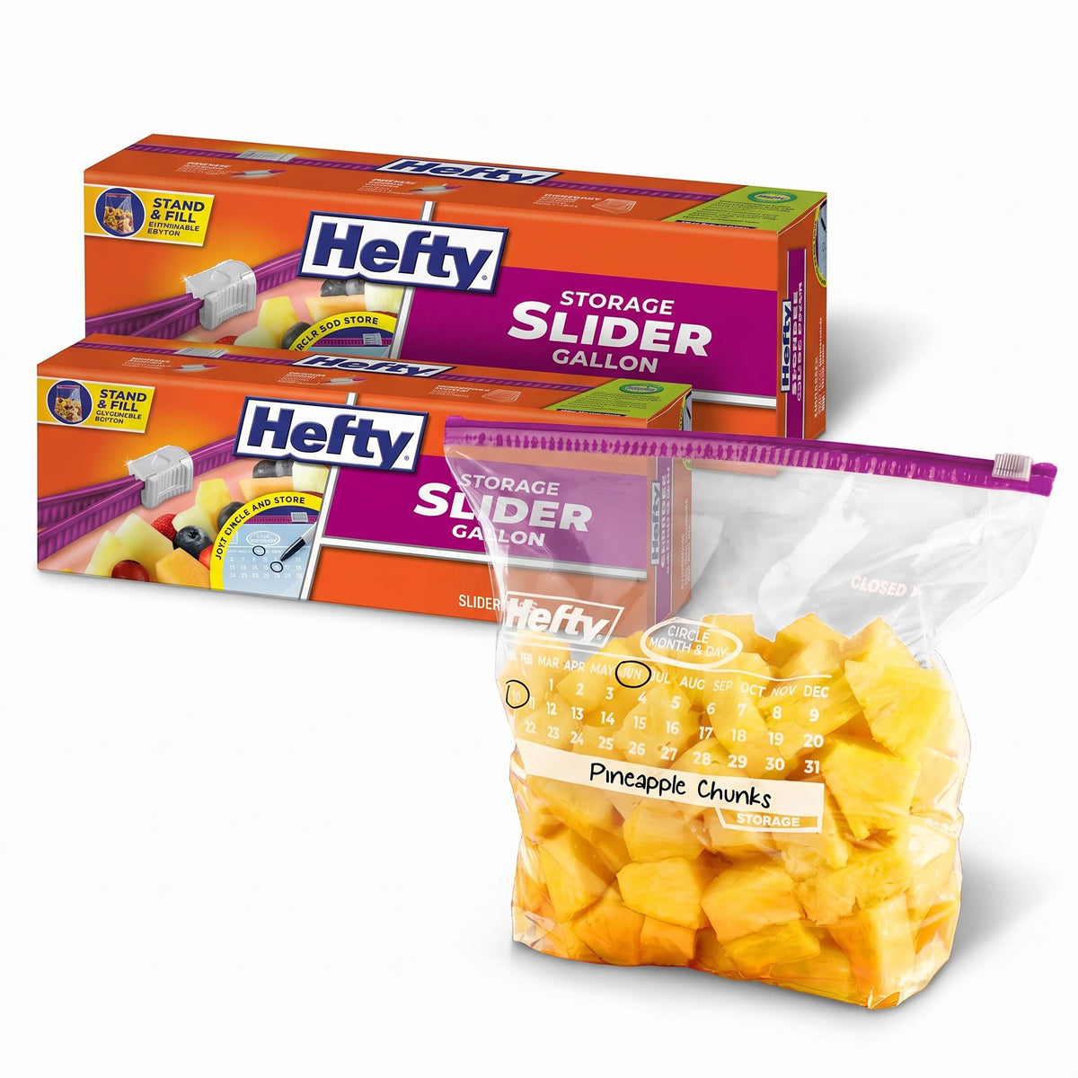 Hefty Calendar Slider Storage Bags, Half Gallon Size, 4pk, 32ct (128 Total)