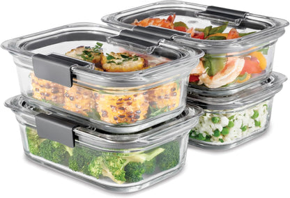 Rubbermaid Brilliance Glass Food Storage Containers, Assorted Sizes, Set of 9, BPA-Free, Leak-Proof, Clear