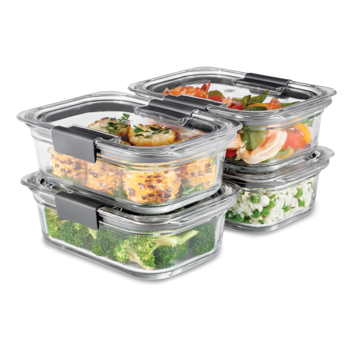 Rubbermaid Brilliance Glass Food Storage Containers, Assorted Sizes, Set of 9, BPA-Free, Leak-Proof, Clear