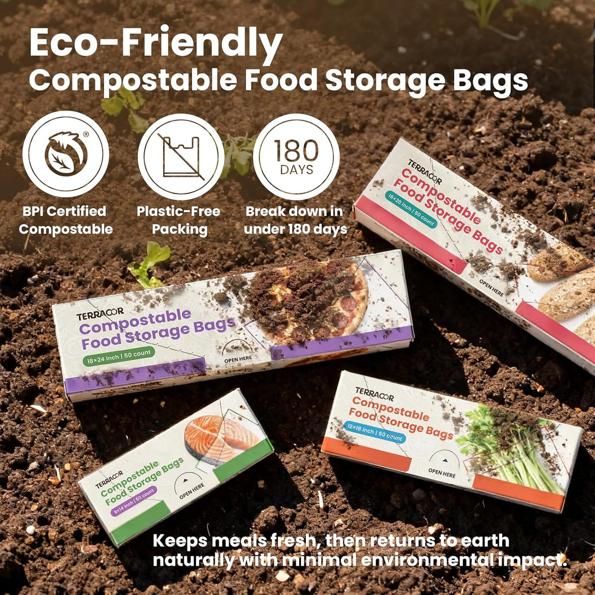 9 * 14''Compostable Food Storage Bags Freezer and Leak Proof for Bread, Dough, Injera, Fruit,Veg