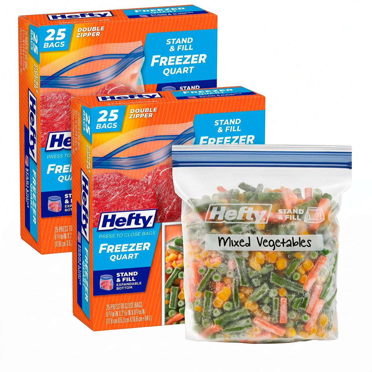 Hefty Press to Close Freezer Bags, Half Gallon Size, 20ct