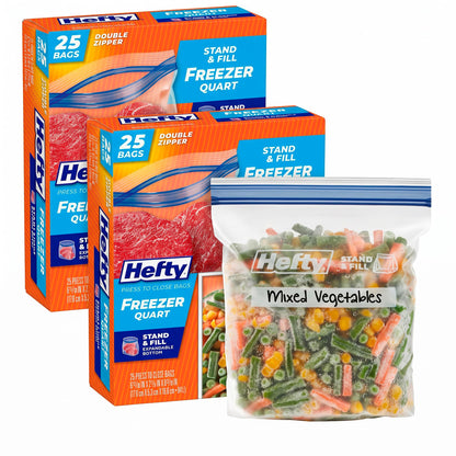 Hefty Press to Close Freezer Bags, Half Gallon Size, 20ct