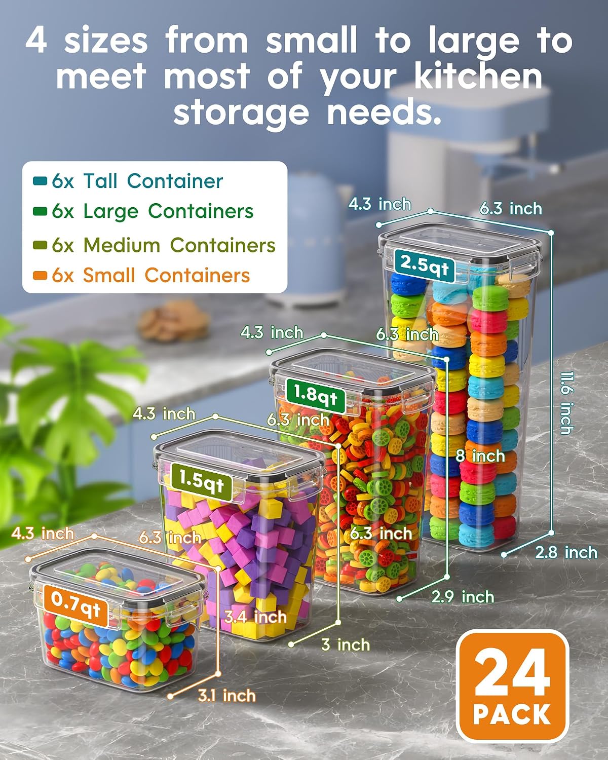 KEMETHY Airtight Food Storage Containers with Lids, 24 PCS, BPA-free