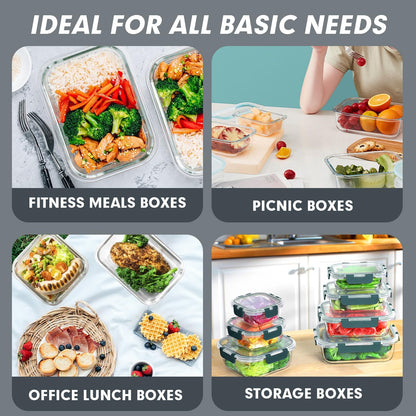 VERONES 30 Pieces Glass Food Storage Containers Set with Lids, Grey