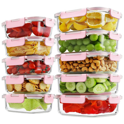 HOMBERKING 10-Pack Glass Meal Prep Containers, 36 oz/14 oz, Locking Lid Set