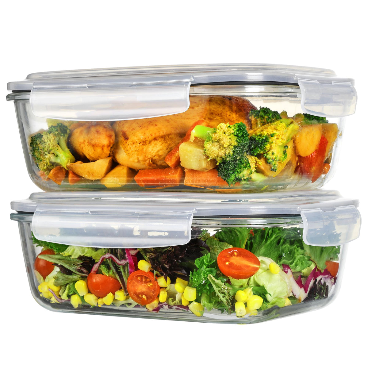 Vtopmart 2Pack 1860ml/63oz Large Glass Storage Containers With Lids, Grey