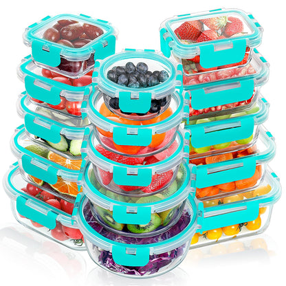 VERONES 30 Pieces Glass Food Storage Containers Set with Lids, Grey