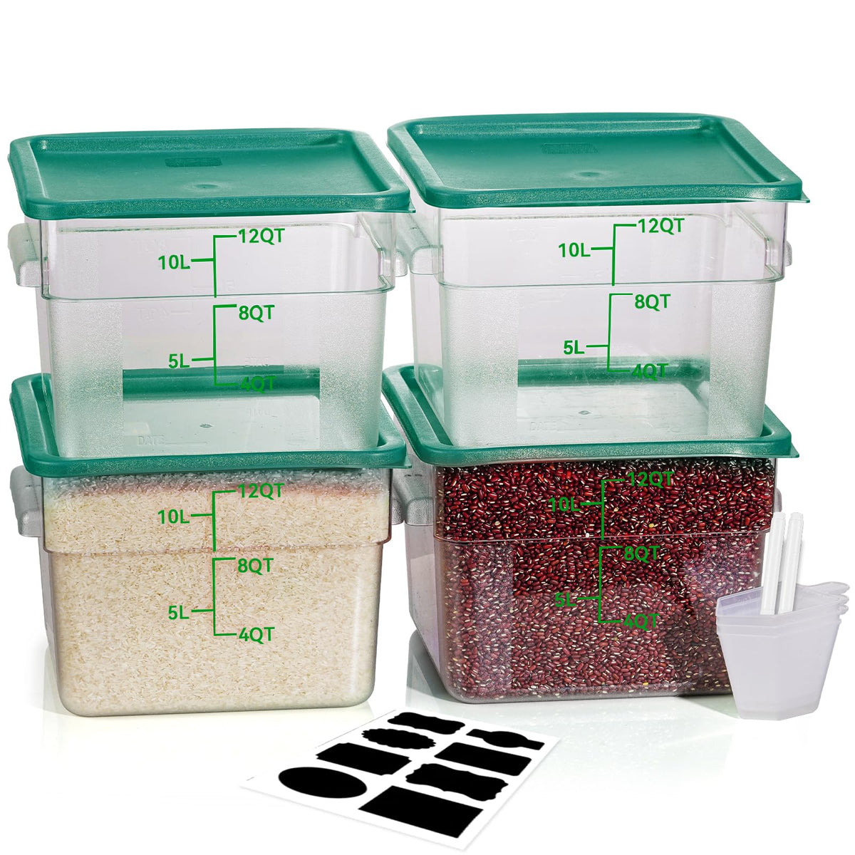 4QT 4PCS NSF Commercial Clear Food Storage Containers with Lids(RED)