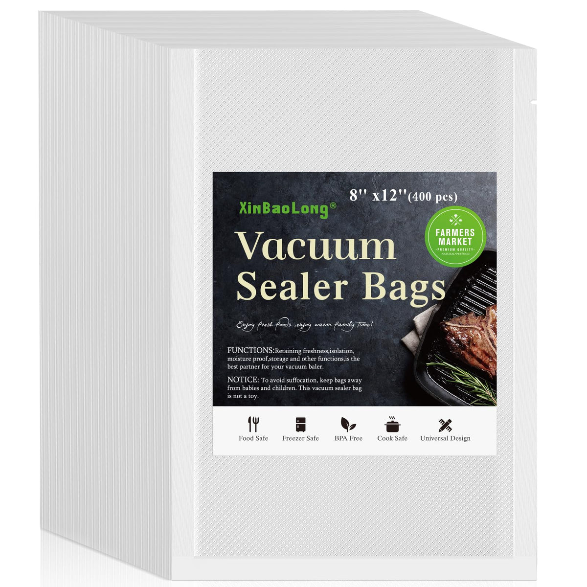 Vacuum Sealer Bags, 11"x16" Gallon, 8"x12" Quart, 6"x10" Pint, 150Pcs