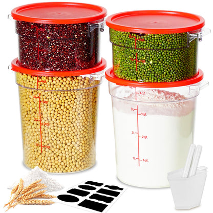 4QT 4PCS NSF Commercial Clear Food Storage Containers with Lids(RED)