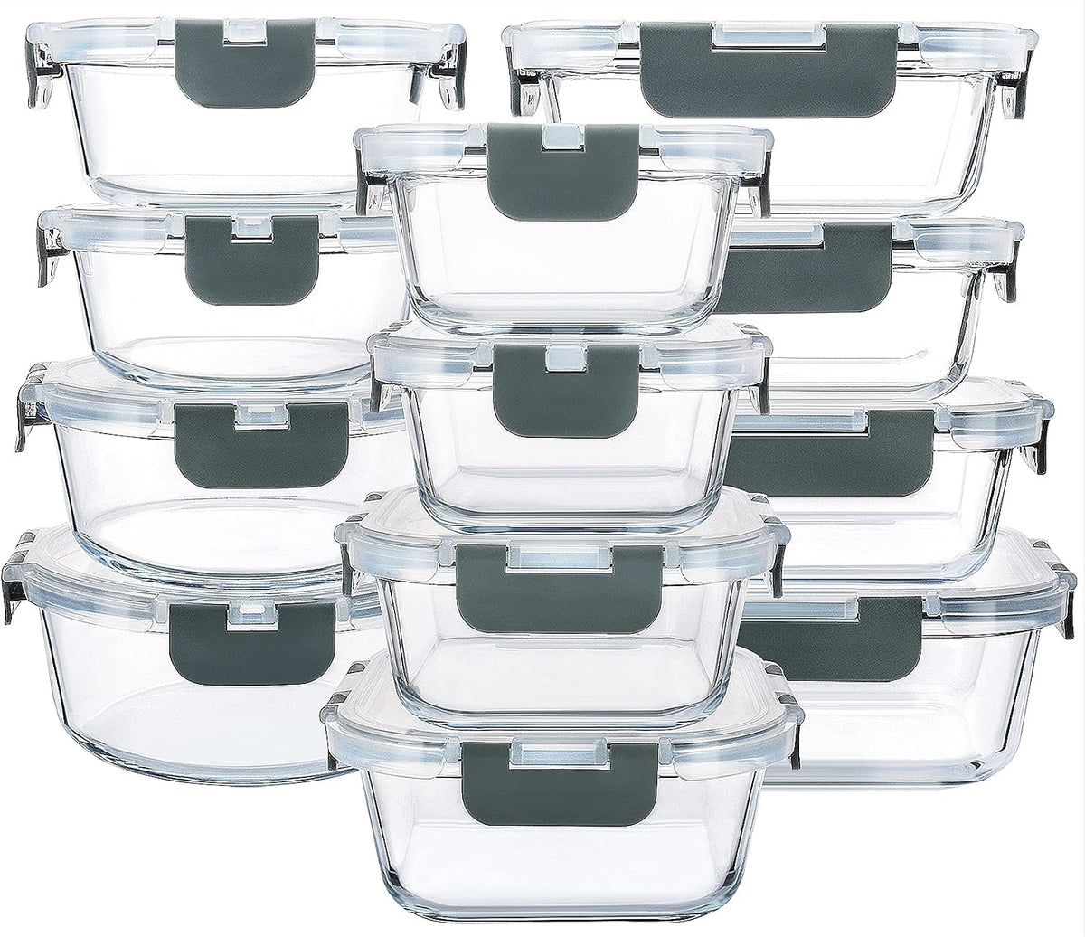 M MCIRCO 24 Piece Glass Food Storage Containers with Lids,Gray