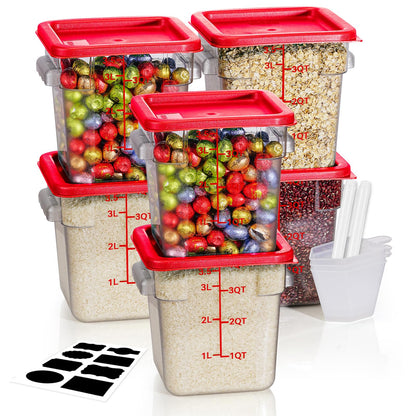 4QT 4PCS NSF Commercial Clear Food Storage Containers with Lids(RED)
