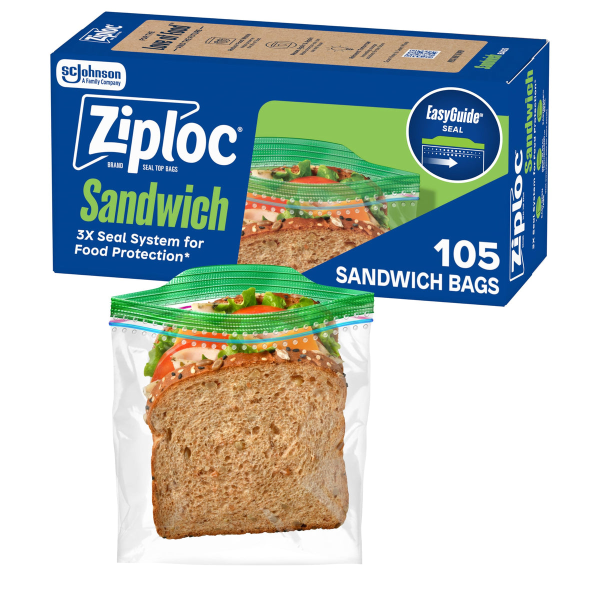 Ziploc Sandwich & Snack Bags, Food Storage, Easy Open & Close, 105 Count