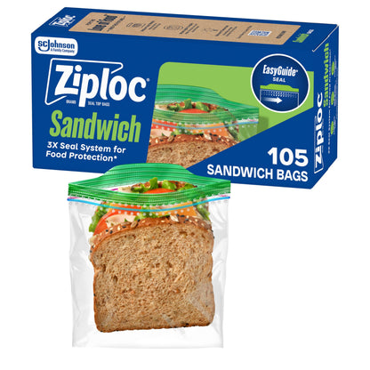Ziploc Sandwich & Snack Bags, Food Storage, Easy Open & Close, 105 Count