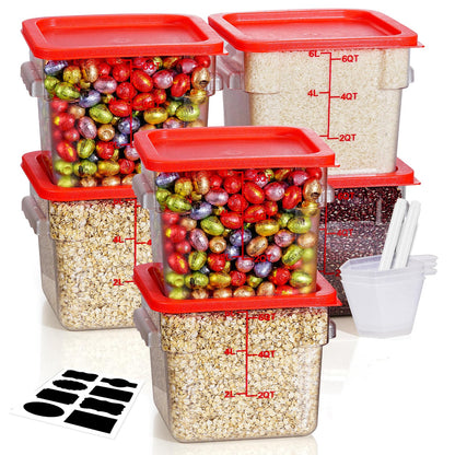 4QT 4PCS NSF Commercial Clear Food Storage Containers with Lids(RED)