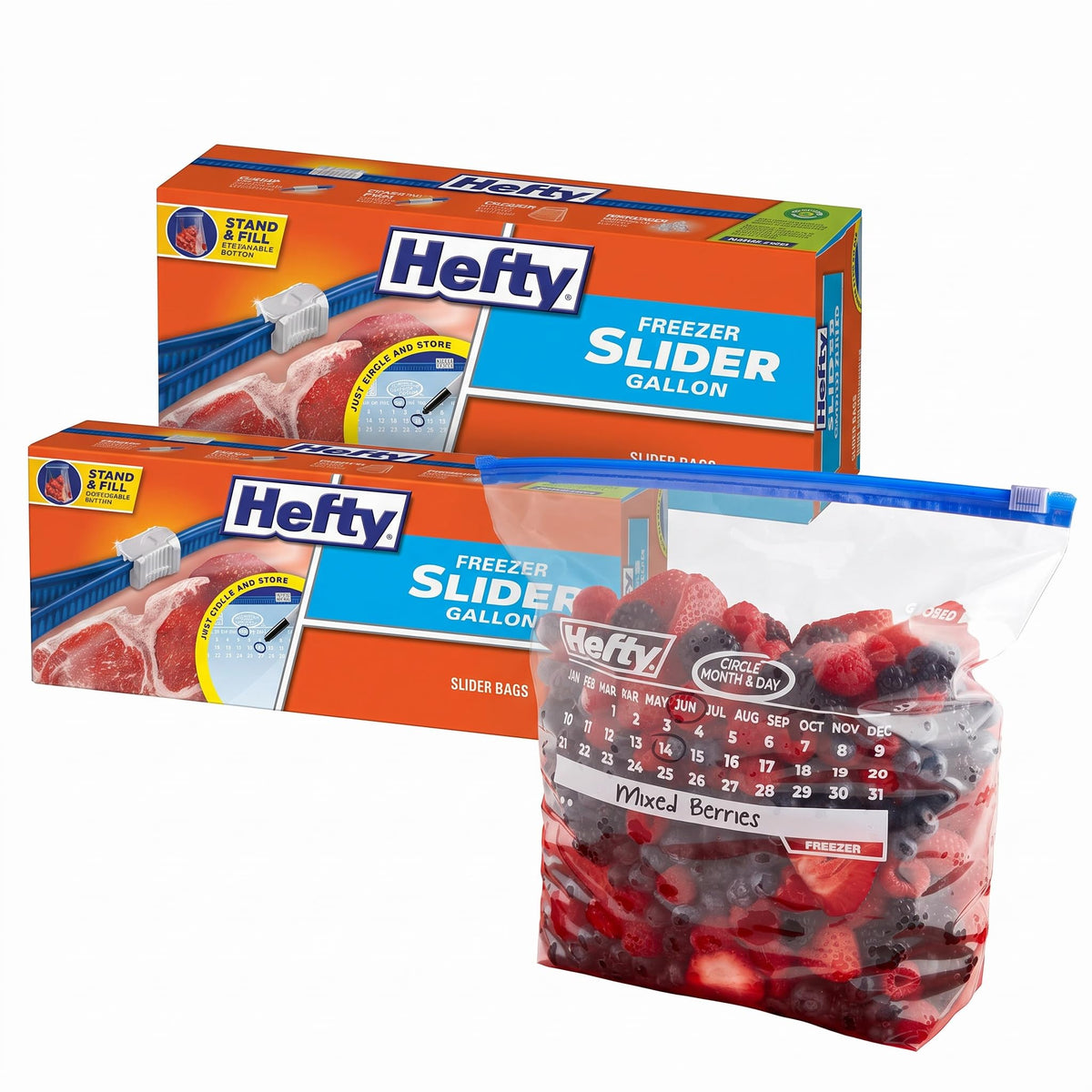 Hefty Calendar Slider Freezer Bags, Quart Size, 140ct