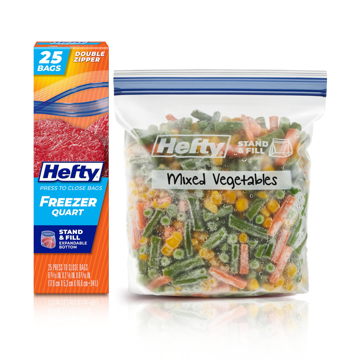 Hefty Press to Close Freezer Bags, Half Gallon Size, 20ct