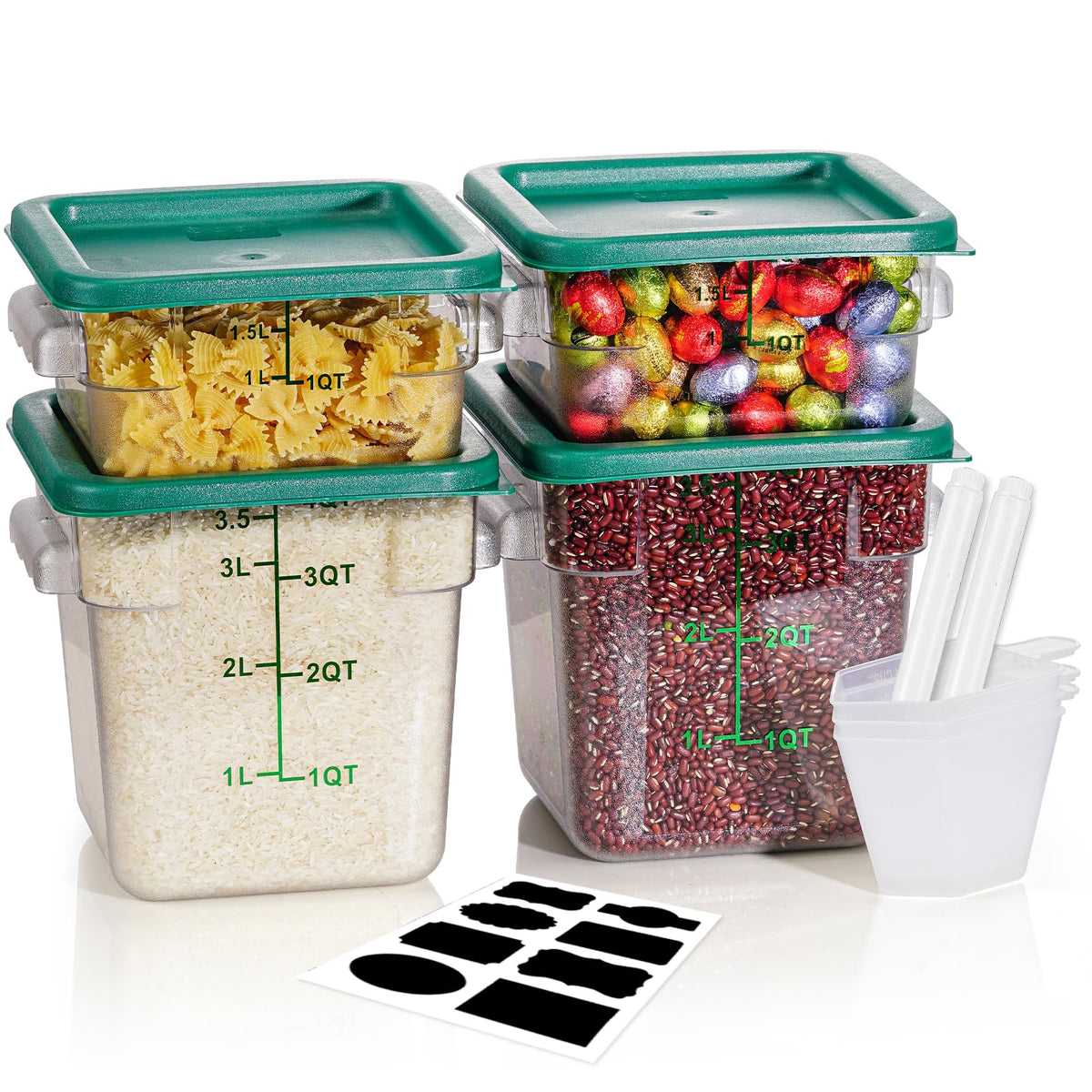 4QT 4PCS NSF Commercial Clear Food Storage Containers with Lids(RED)
