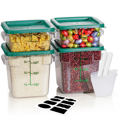 4QT 4PCS NSF Commercial Clear Food Storage Containers with Lids(RED)
