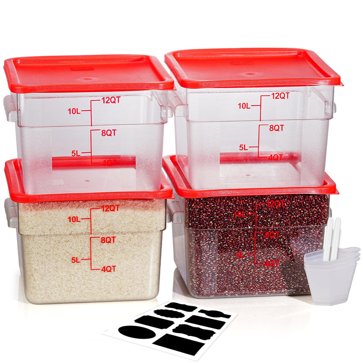 4QT 4PCS NSF Commercial Clear Food Storage Containers with Lids(RED)