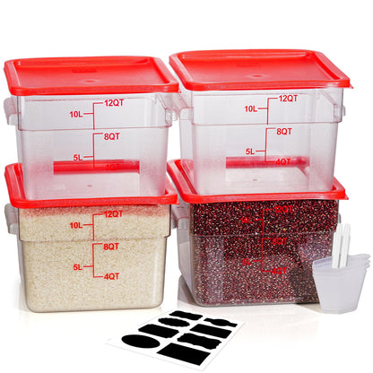 4QT 4PCS NSF Commercial Clear Food Storage Containers with Lids(RED)