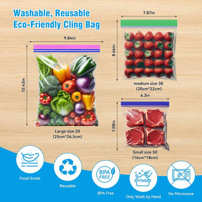 NANSIKE 100-Pack Food Storage Freezer Bags - 3 Sizes