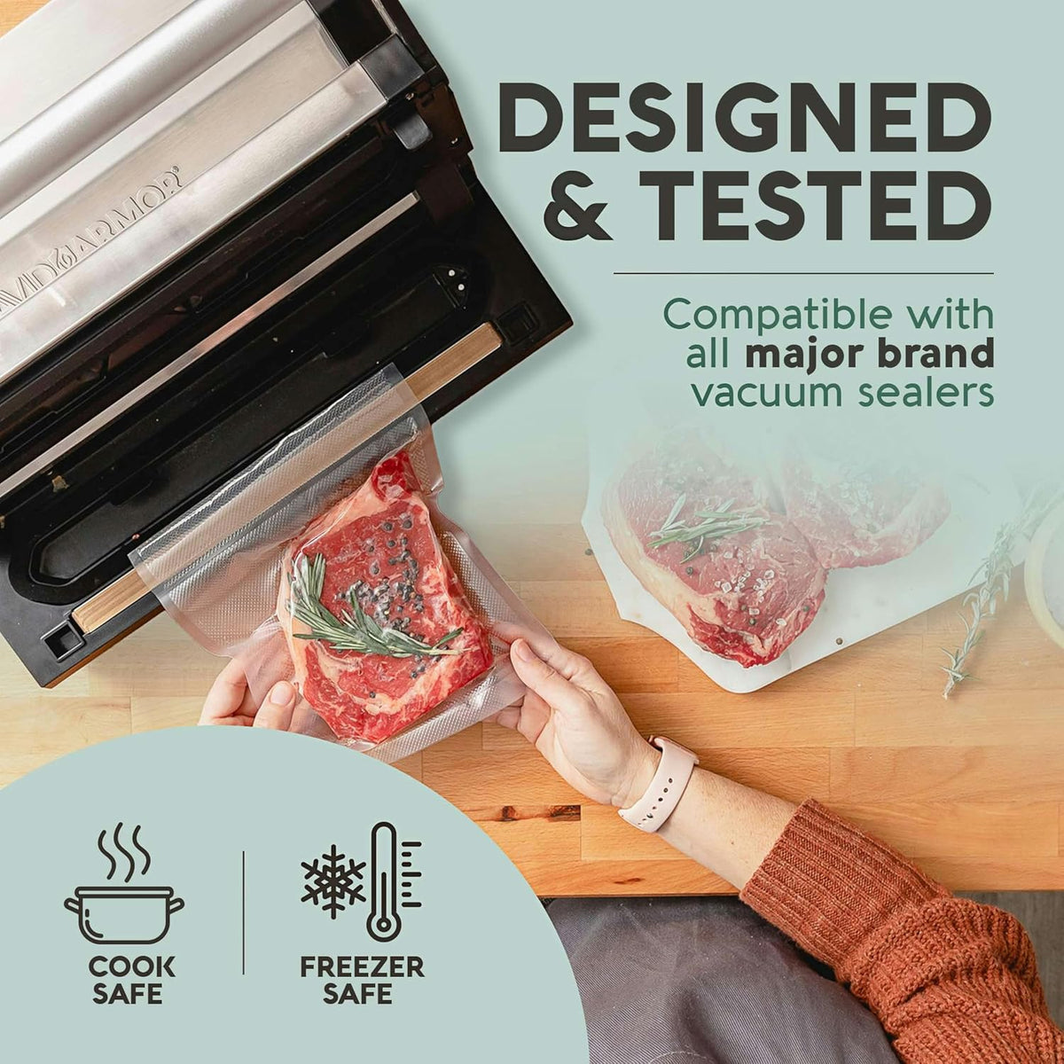 Avid Armor Vacuum Sealer Bags, Vac Seal Bags for Food Storage, Freezing, and Sous Vide Cooking, Non-BPA Freezer Vacuum Sealer Bags, Pint, Quart, and Gallon Sizes Combo Pack, 150 Bags