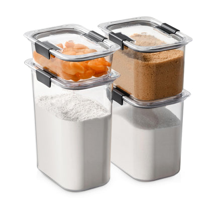 Rubbermaid Brilliance BPA-Free Food Storage Containers with Lids Airtight Kitchen and Pantry Organization Set Includes 3 Containers and Scoops Clear 16 cups