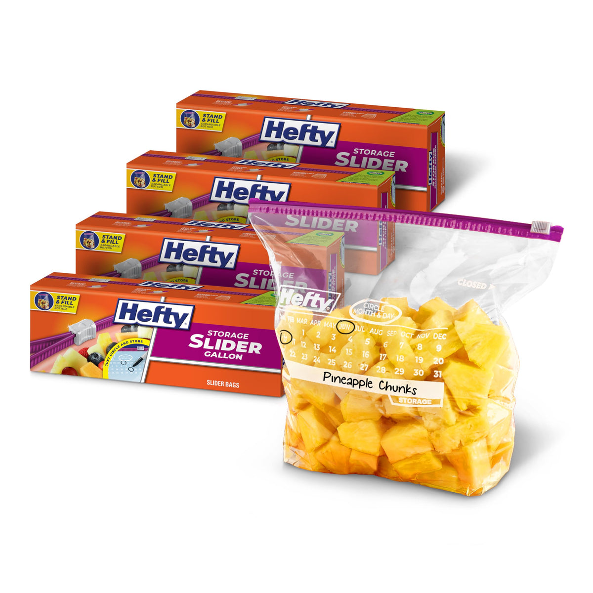 Hefty Calendar Slider Storage Bags, Half Gallon Size, 4pk, 32ct (128 Total)